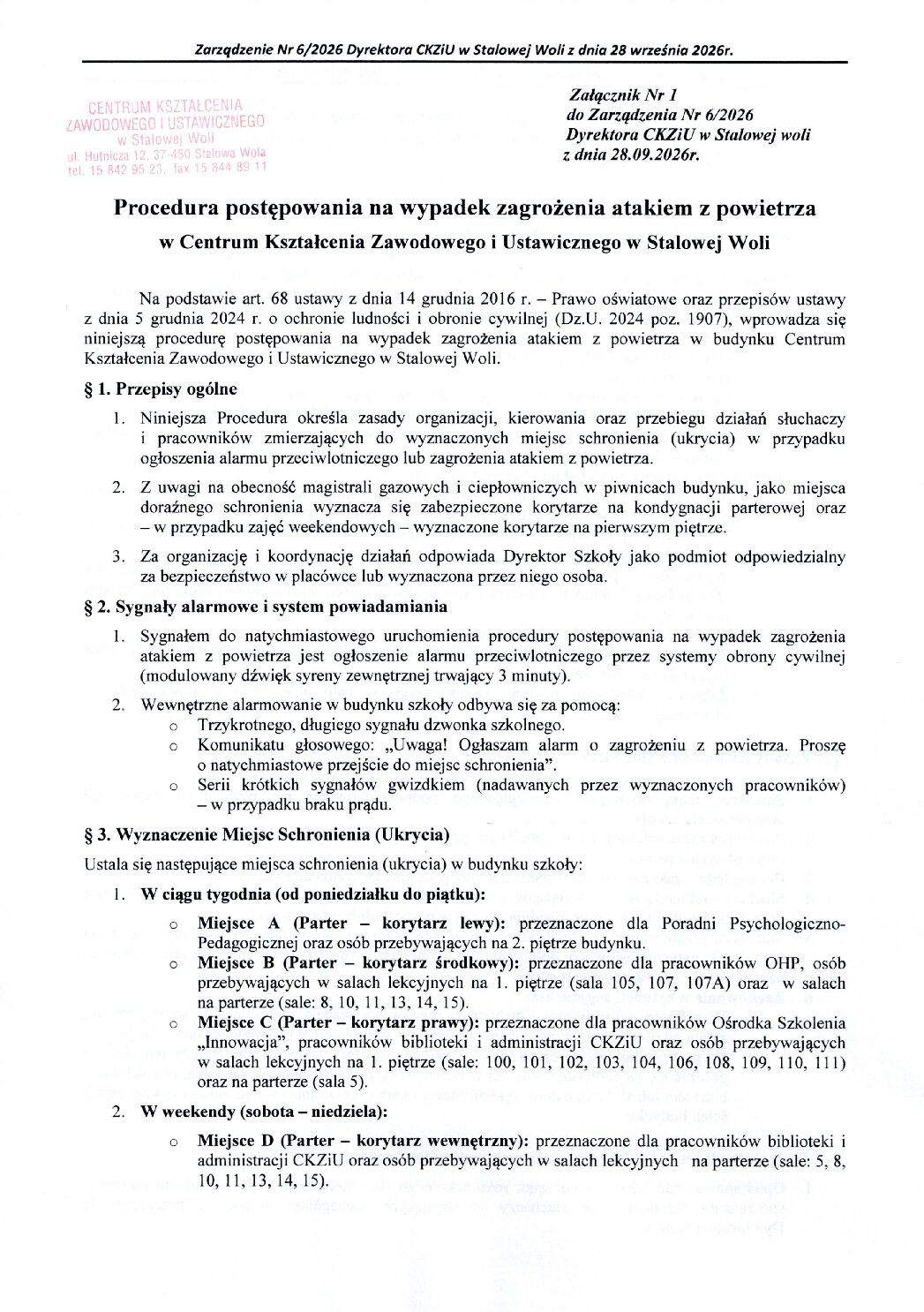 Procedura postępowania na wypadek zagrożenia atakiem z powietrza