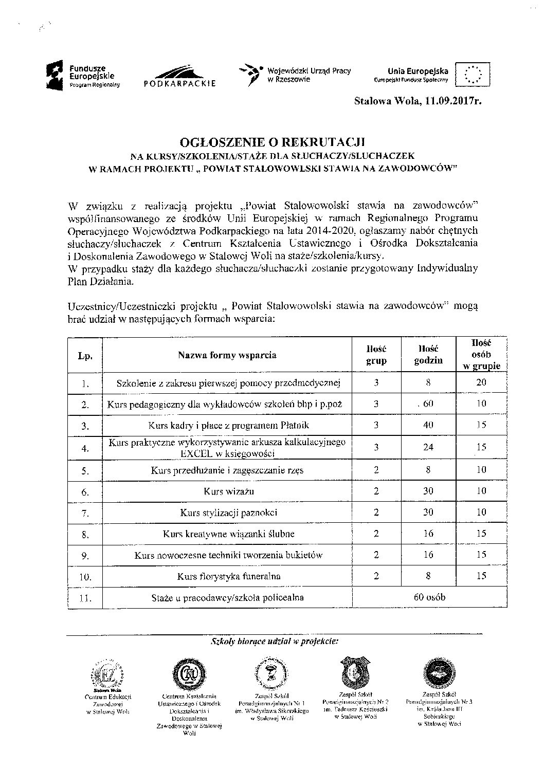 Ogłoszenie o rekrutacji na kursy, szkolenia i staże