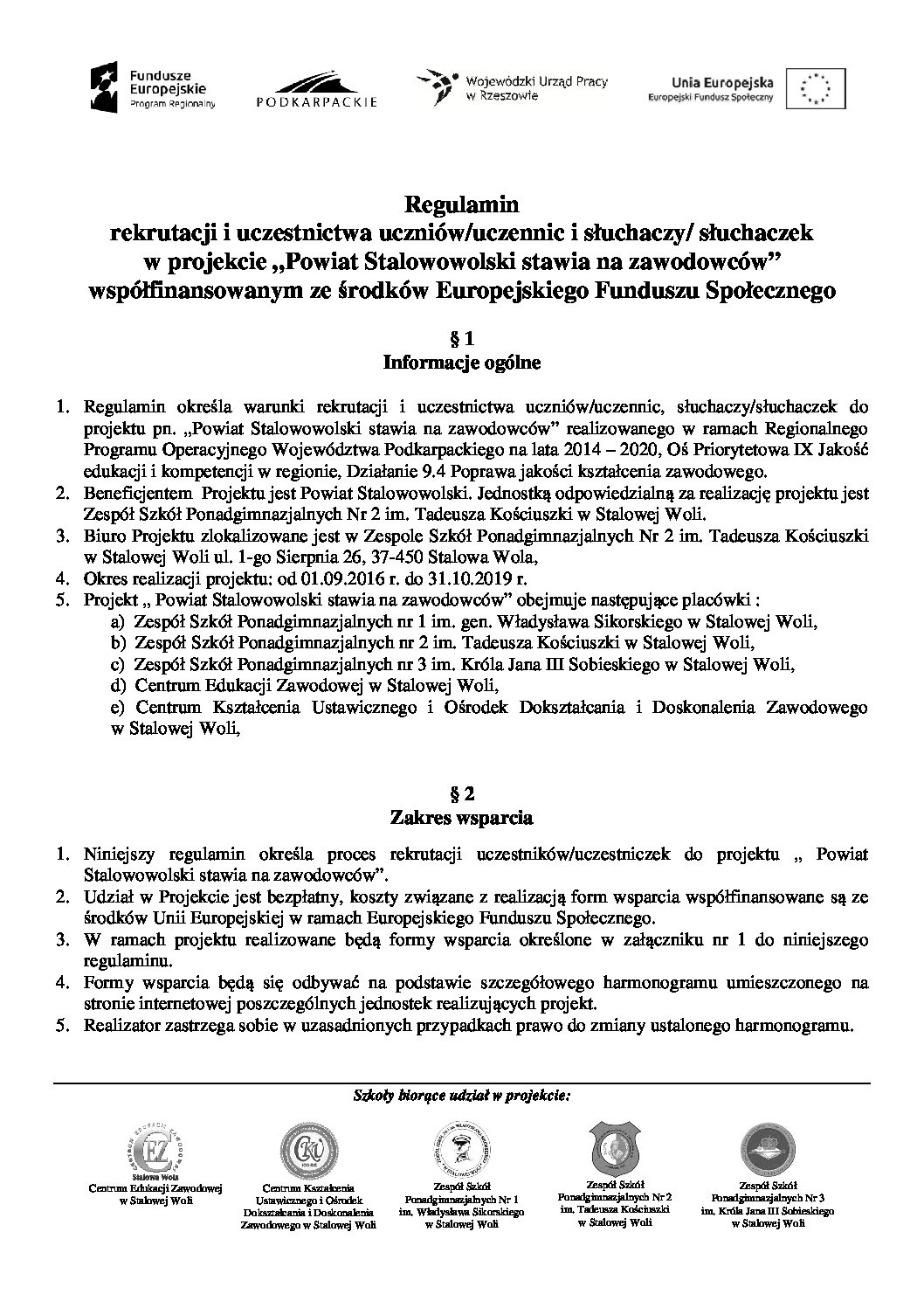 Regulamin rekrutacji i uczestnictwa słuchaczy w projekcie